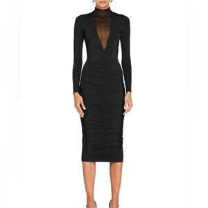 NWT $328 NWT SEROYA Priyanka Mesh V Cut Midi Black